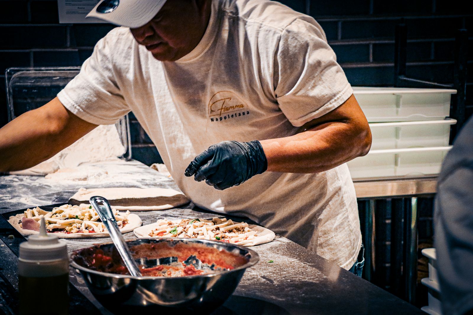 Chef preparing pizza